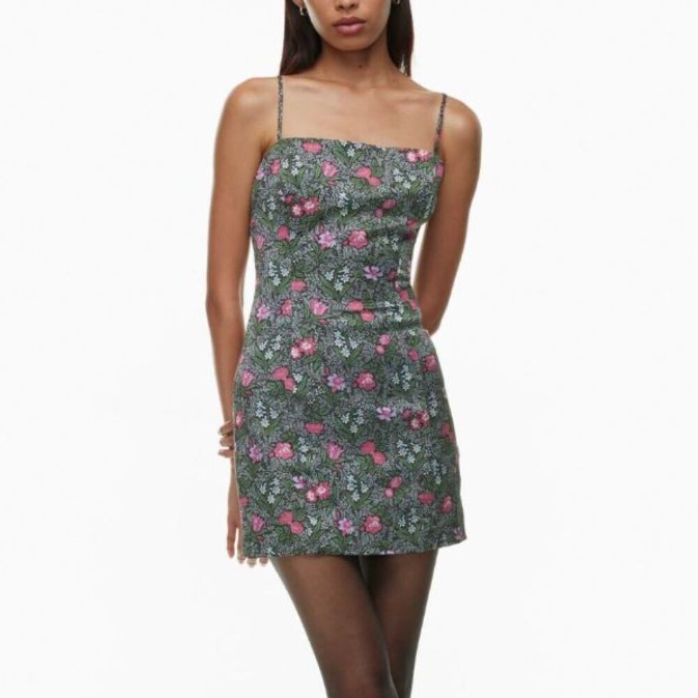 Aritzia Sunday Best Satin Shimmer Dress, garden print